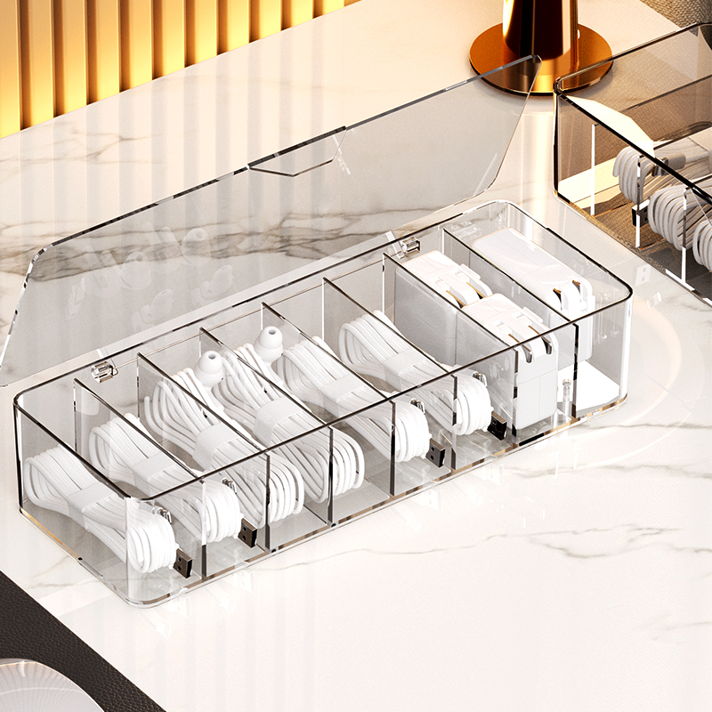 数据线收纳盒大容量桌面手机充电电源理线器家用分隔集线整理神器详情图4