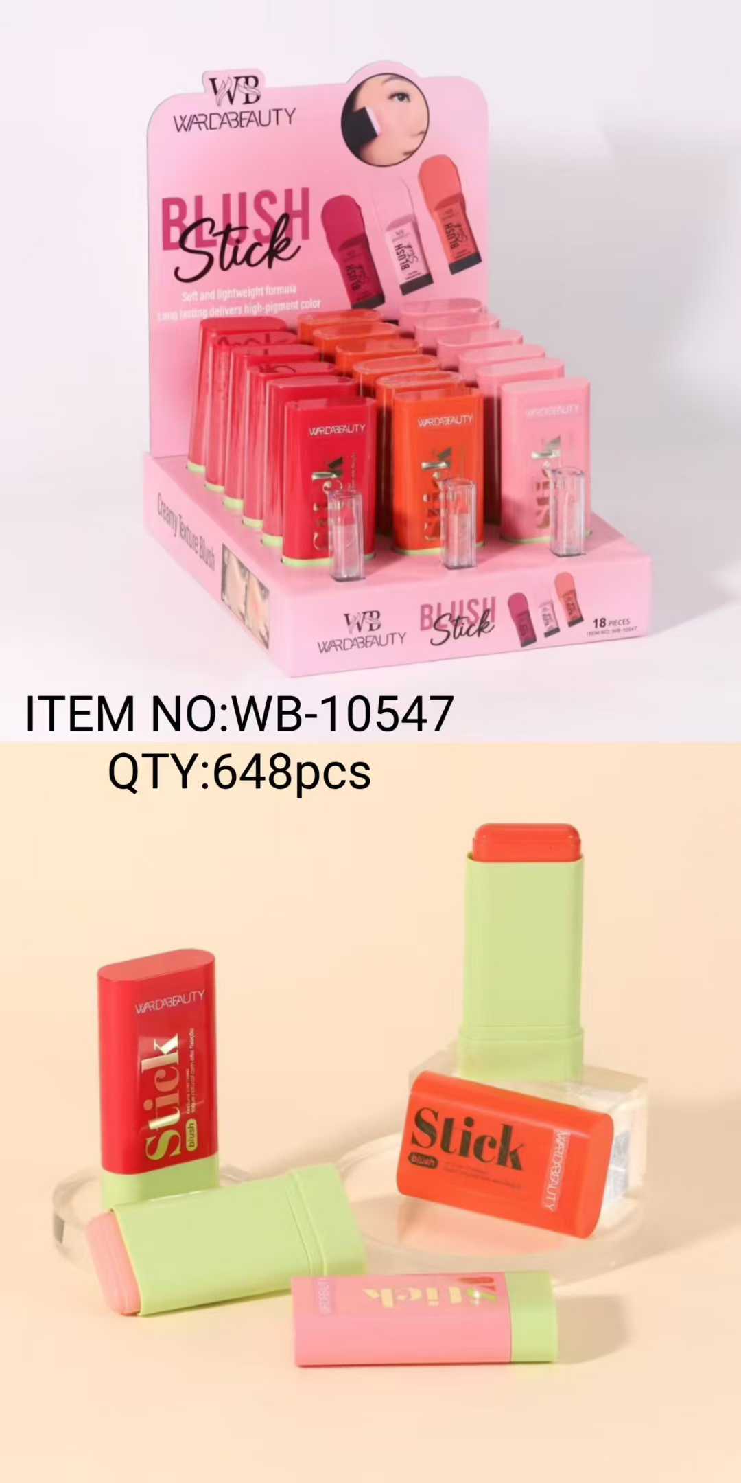 Wardabeauty腮红棒，奶油质地轻盈显色，多色可选，时尚便携，热销美妆新品。