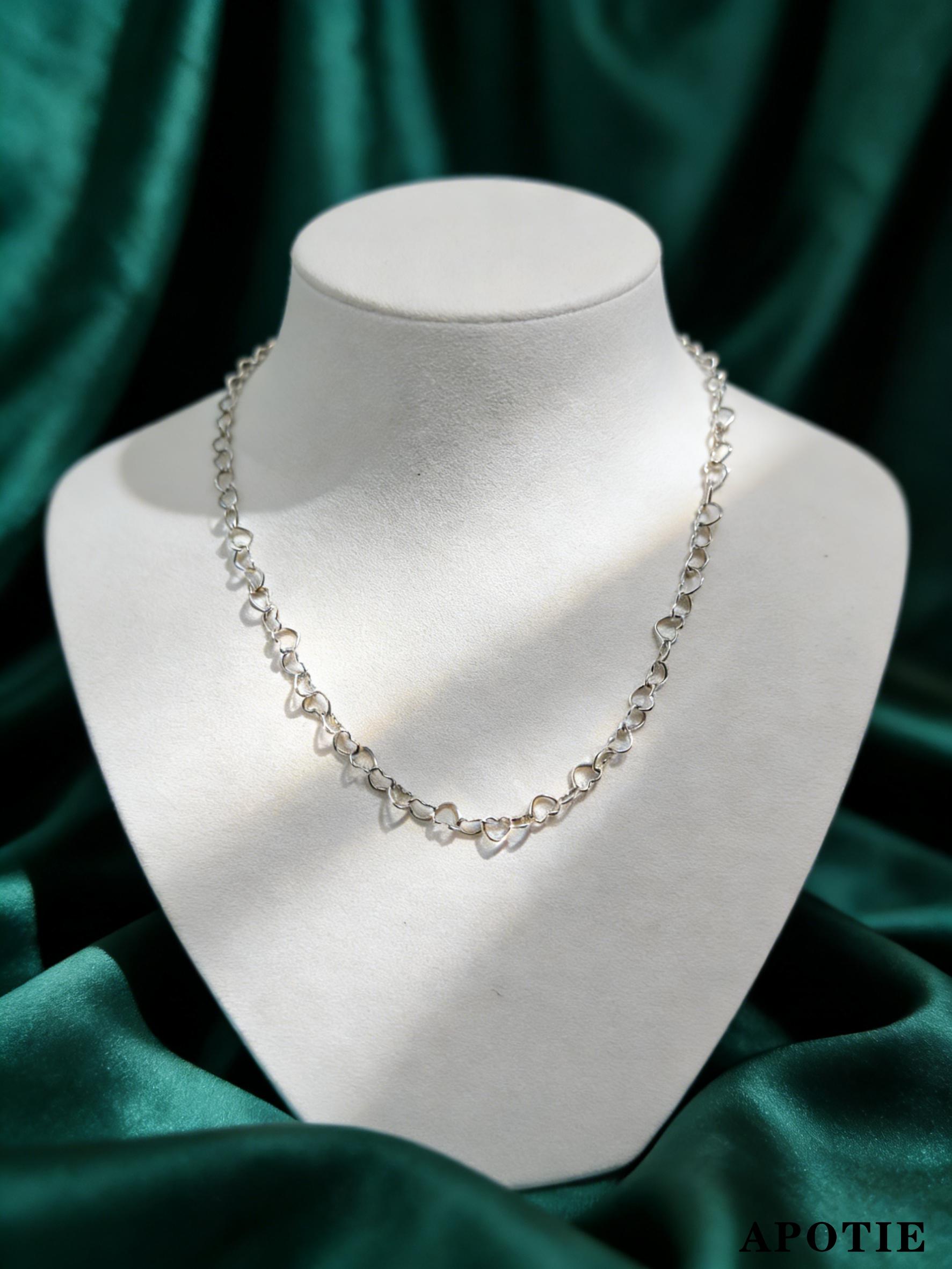 s925 pure silver heart-shaped circle plain chain collarbone chain Item Picture