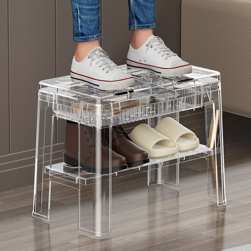 时尚极简小板凳子彩色透明亚克力换鞋凳儿童家用门口平板矮凳简约详情图3