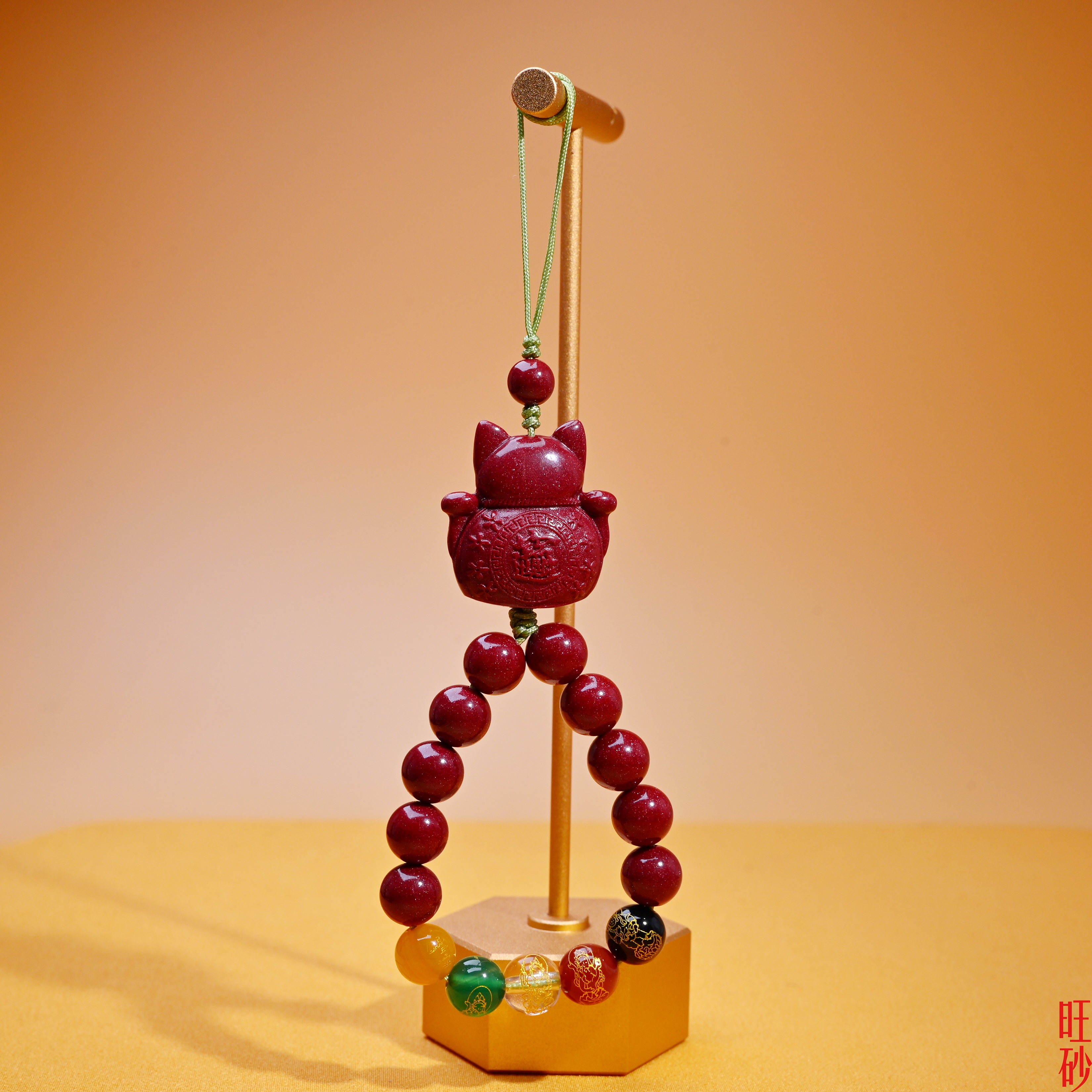 Purple gold sand Maneki Neko, Five-way God of Wealth pendant, car decoration mascot, men's and women's pendant, cinnabar pendant details Picture