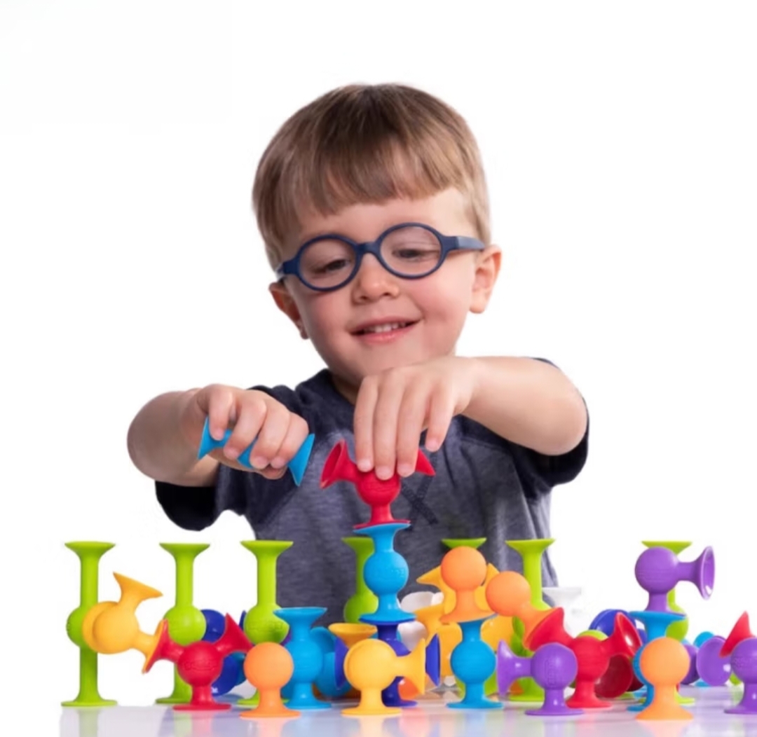 儿童益智软胶积木浴室吸盘玩具洗澡DIY拼接玩具大号六角系列21颗手提桶装白底实物图