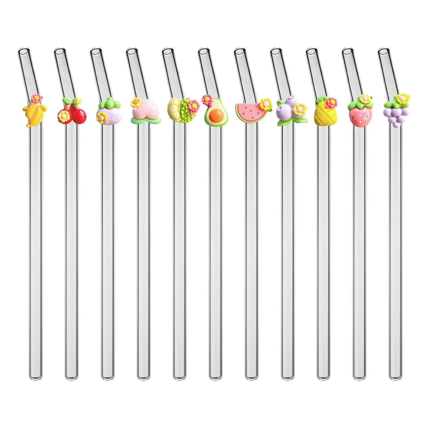 彩色水果装饰玻璃吸管塑料儿童水杯水杯儿童斜跨卡通杯子