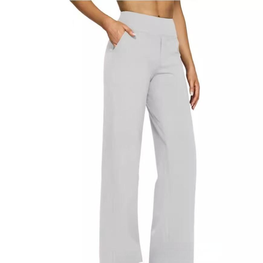 2024 Amazon Cross-border Autumn New Women's casual loose pocket knitted straight-leg high-waisted trousers details Picture