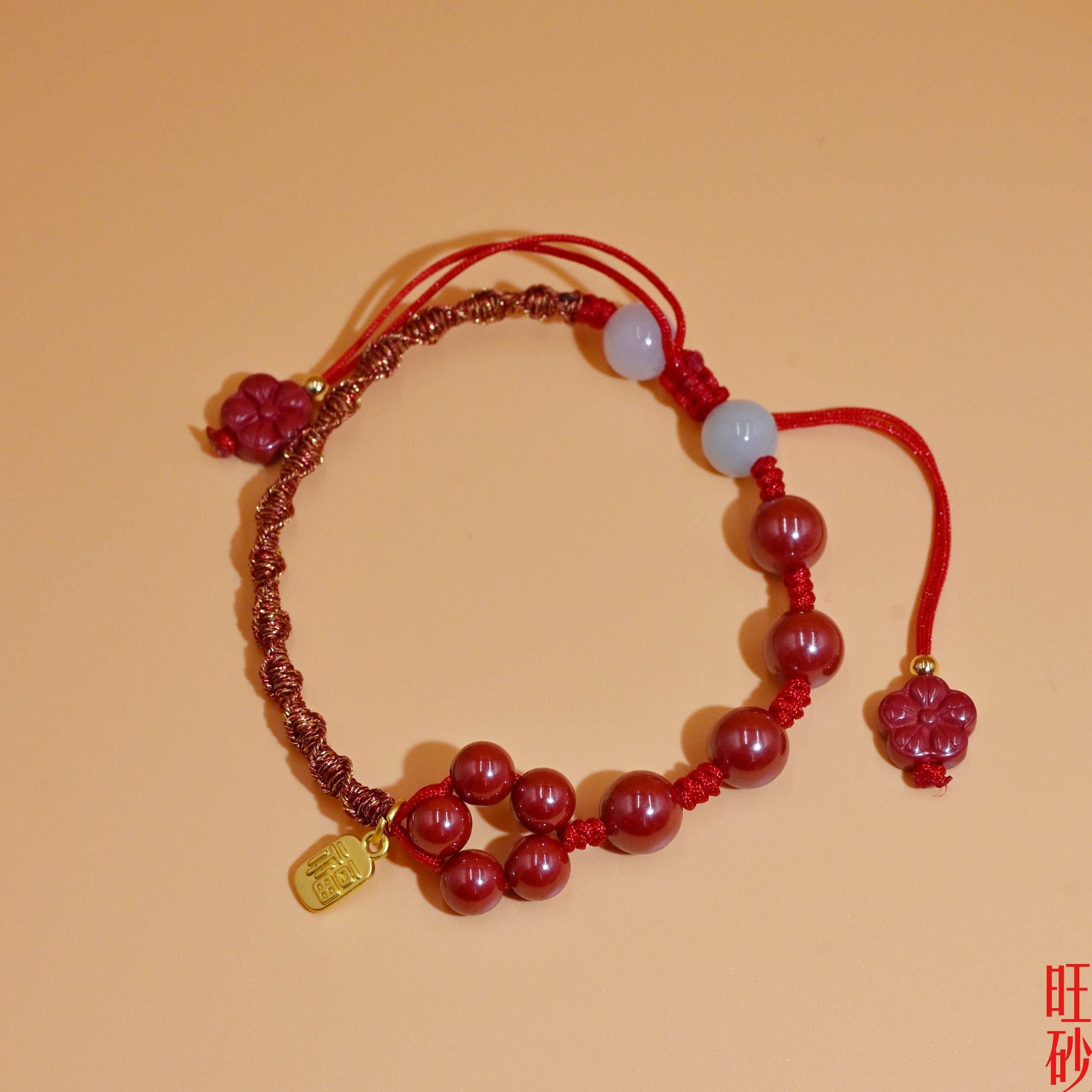 Plum blossom gold rope cinnabar bracelet, zodiac year beads for men and women, auspicious bracelet, emperor sand woven jewelry details Picture