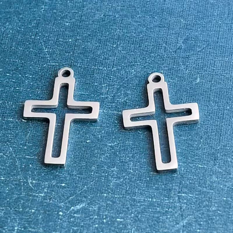 跨境外贸钛钢不锈钢镂空十字架手链吊坠项链DIY饰品配件个性百搭男