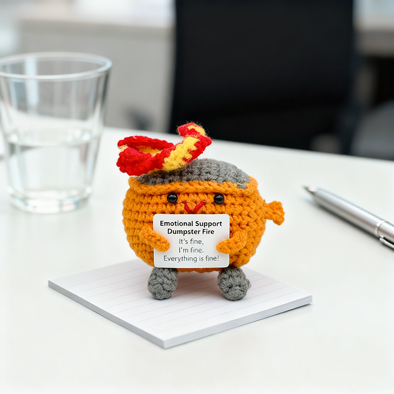 亚马逊成品Emotional Dumpster Fire手工钩织玩偶正能量灭火器细节图