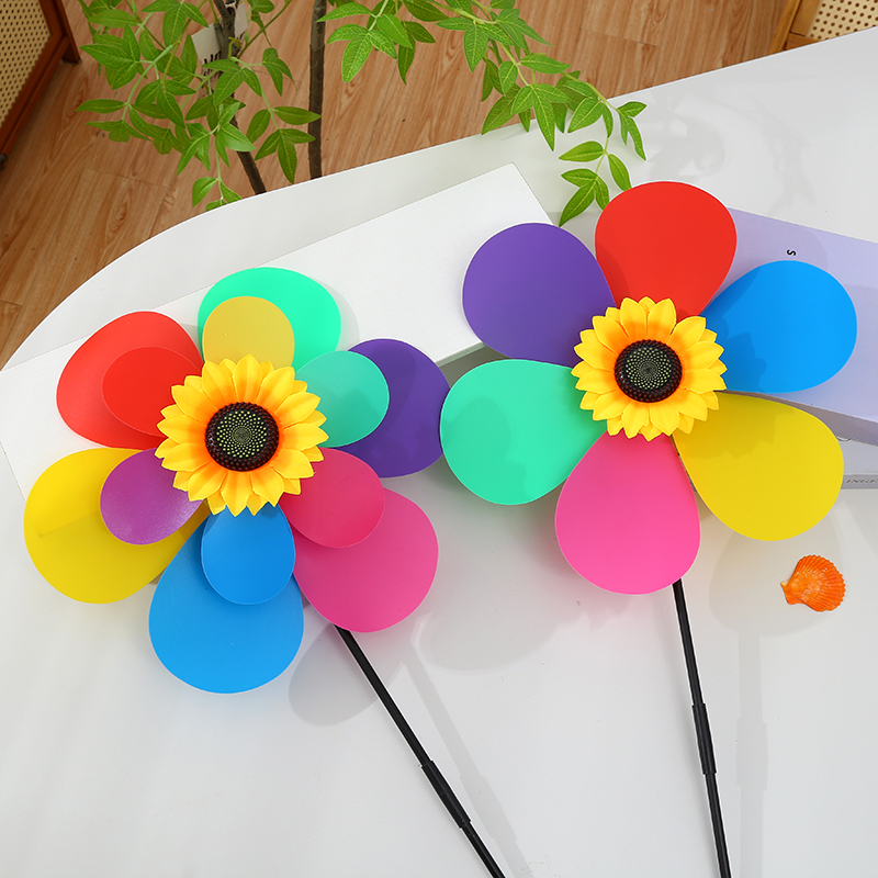 双层七彩大风车儿童手持太阳花旋转风车楼盘公园装饰大风车批发摆摊车男女户外