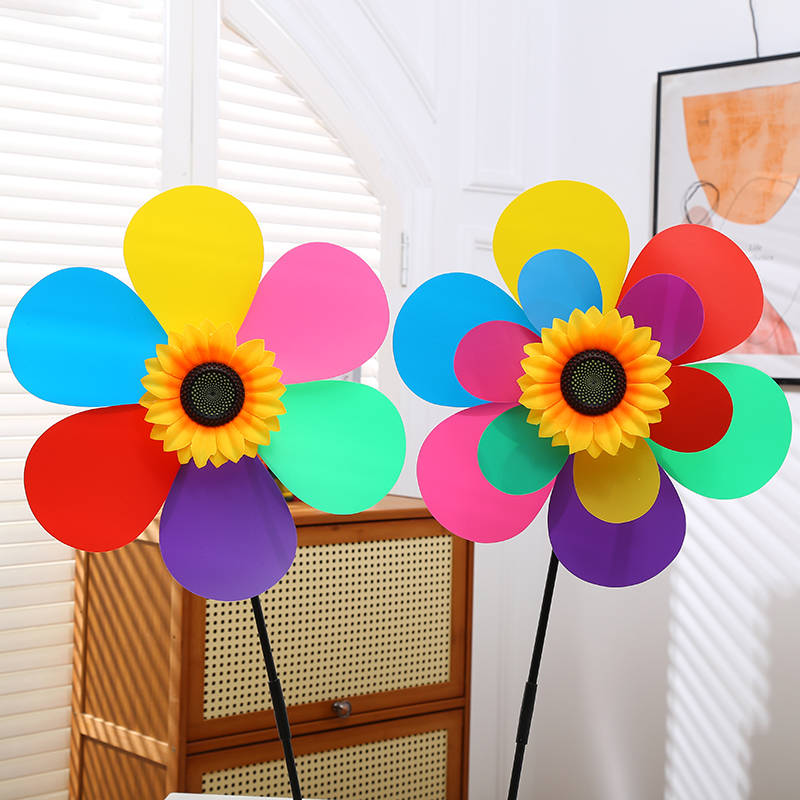 Double-layer seven-color windmill, children holding sunflowers, rotating windmill, real estate park decoration, large windmill, wholesale stall cart, men's and women's outdoor Application Scenario
