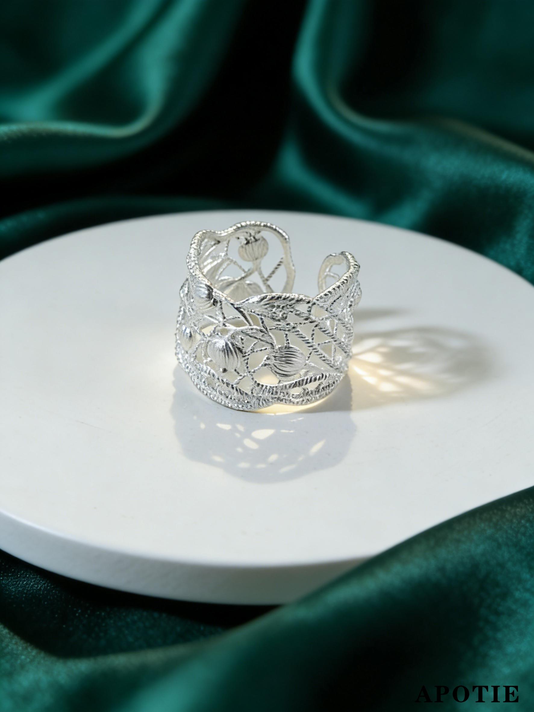s925 Pure Silver Lily of the Valley Spring/Summer lace Niche Design Silver jewelry Open ring Specification image