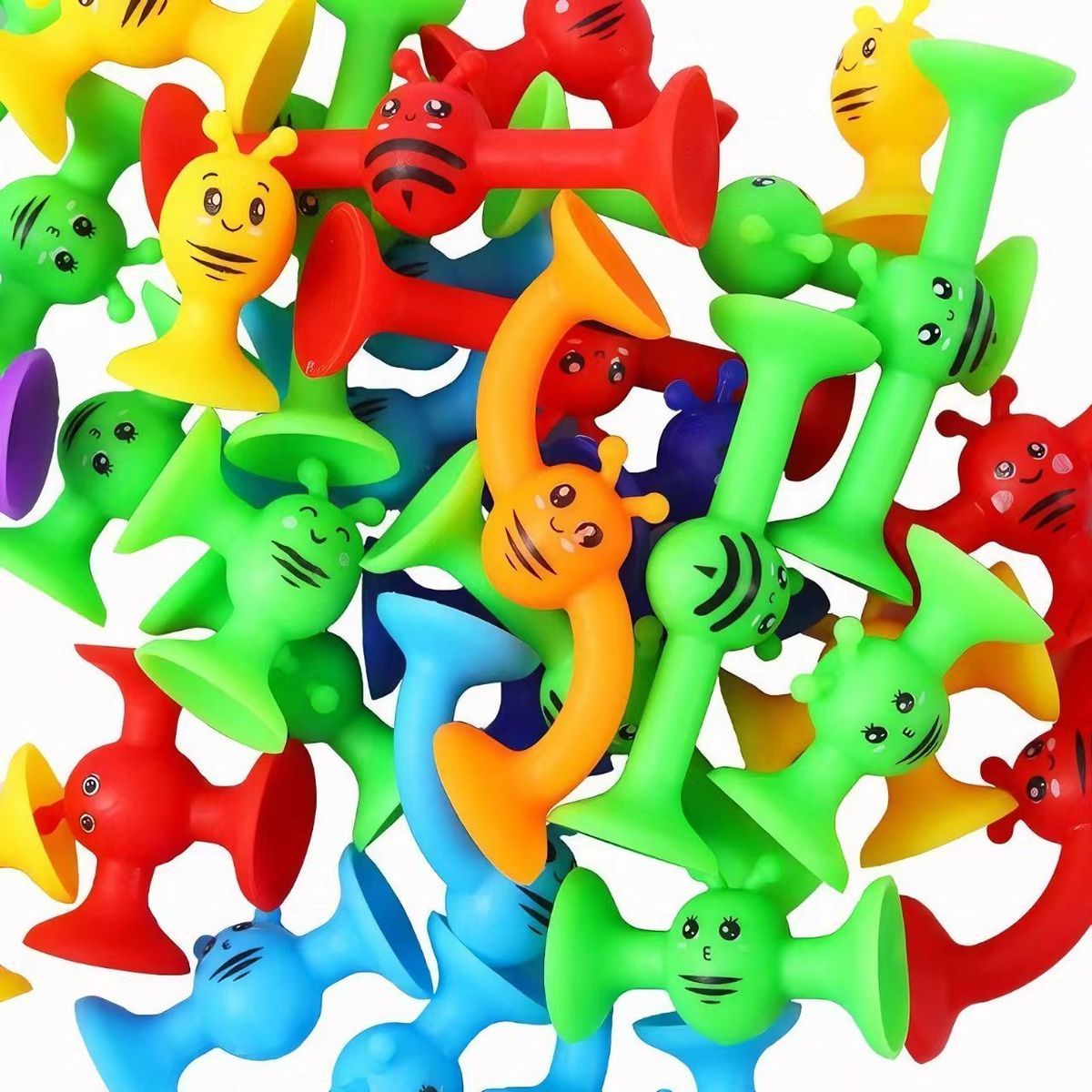 儿童益智软胶积木浴室吸盘玩具洗澡DIY拼接积木小号蜜蜂系列28颗彩袋包装白底实物图