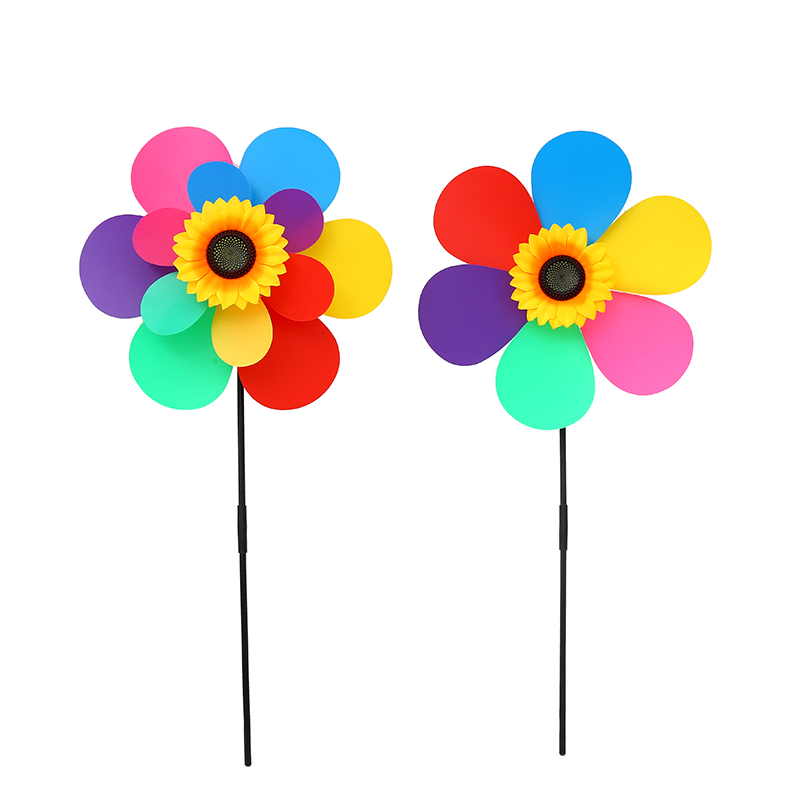 Double-layer seven-color windmill, children holding sunflowers, rotating windmill, real estate park decoration, large windmill, wholesale stall cart, men's and women's outdoor Item Picture
