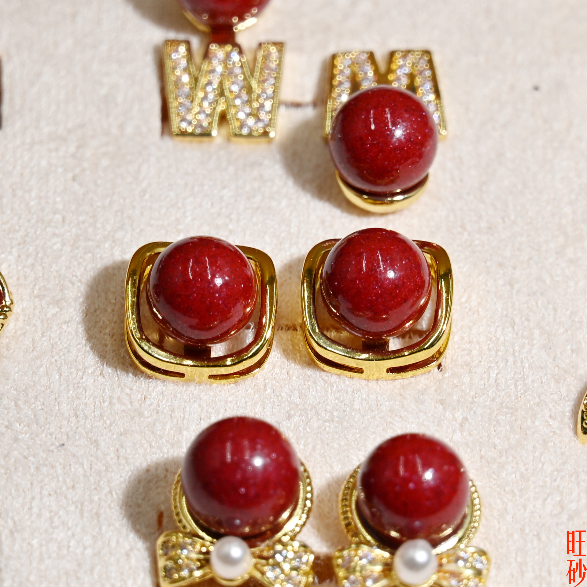 Redondos de cinabrio pendientes natural cinabrio rojizos arena de oro nueva aguja de plata antialérgenos tienda insignia oficial regalos para mujeres details Picture