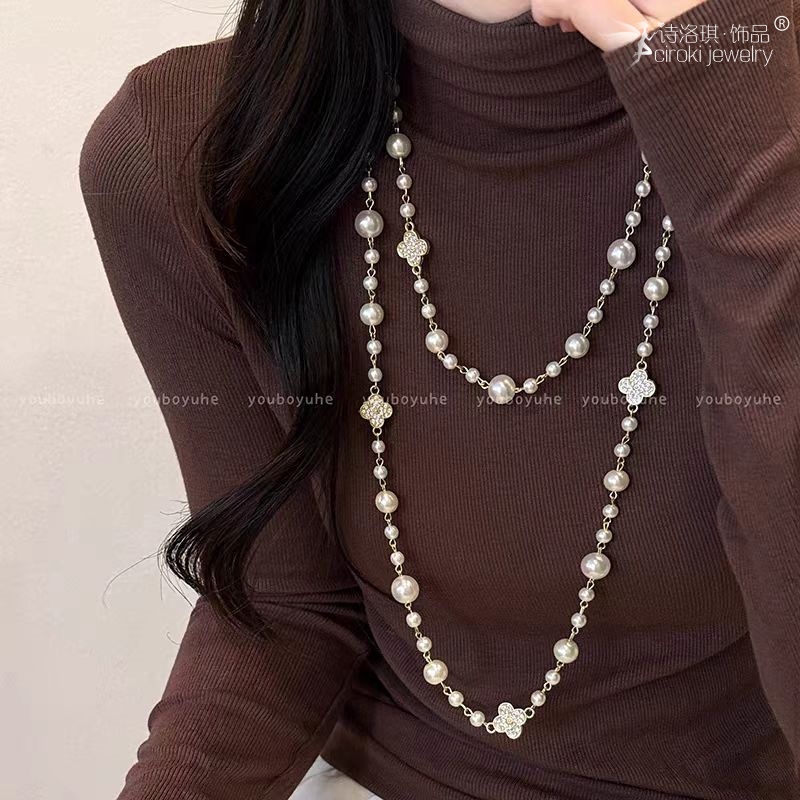 诗洛琪饰品双层叠戴珍珠项链女新款爆款轻奢高级感长款毛衣链配饰