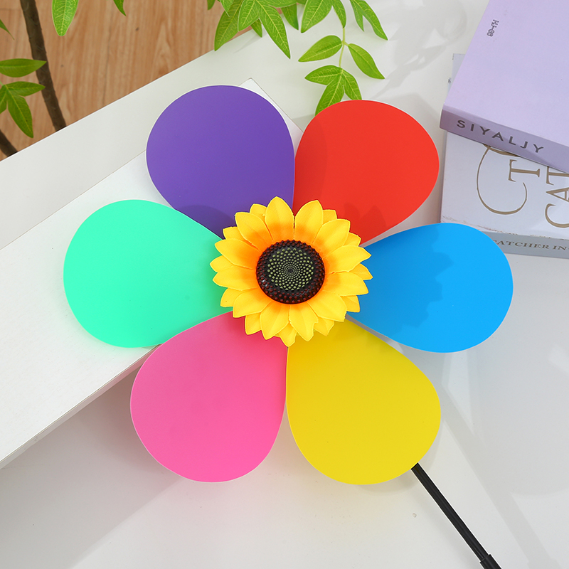 Double-layer seven-color windmill, children holding sunflowers, rotating windmill, real estate park decoration, large windmill, wholesale stall cart, men's and women's outdoor Specification image