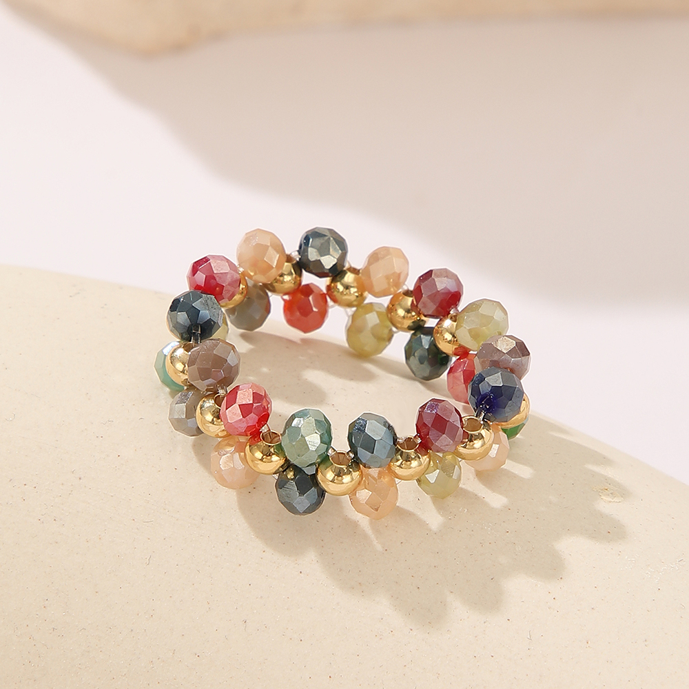云逸饰家 七彩水晶手链 戒指 项链套装 少女心彩色水晶饰品度假风小众锁骨链叠戴手链弹力戒指详情9