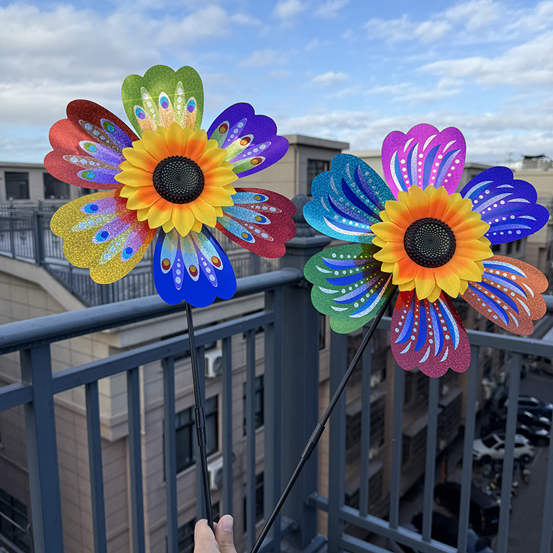 Single-layer sequin printed laser sunflowers windmills wholesale children's toys decoration rural bird repellent street stalls hot-selling items Specification image