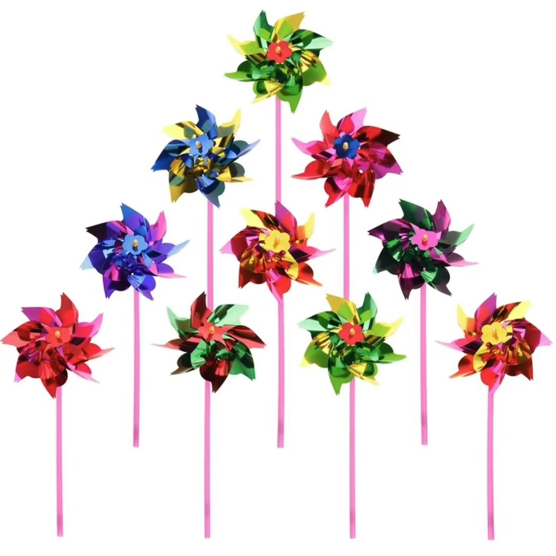 彩色闪光风车风筝摆摊车户外小风车发夹风车双佳玩具