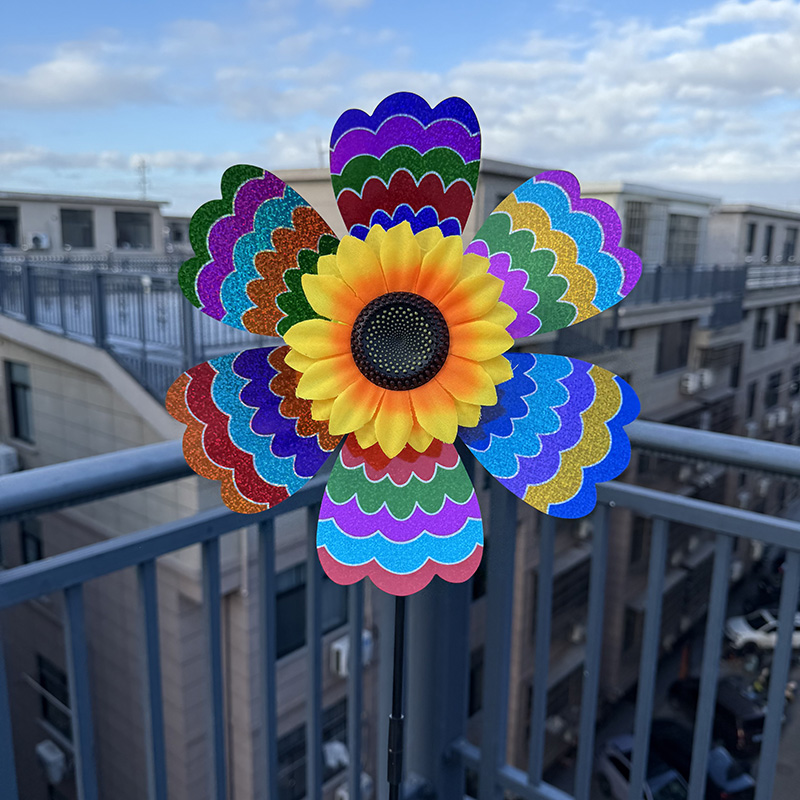 Single-layer sequin printed laser sunflowers windmills wholesale children's toys decoration rural bird repellent street stalls hot-selling items Item Picture