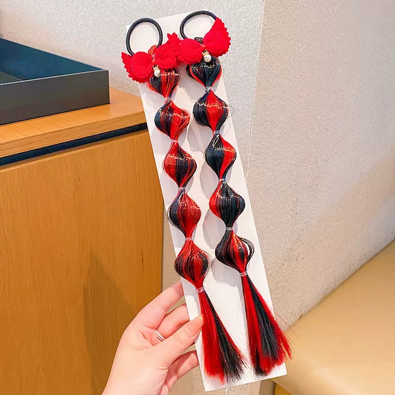 Red bubble braid hair accessory, little girl New Year's gift headband, acrylic children's hair clip, comb, wig, braid, wing braid, headband, acrylic children's hair clip, comb, wig, braid, wing braid details Picture