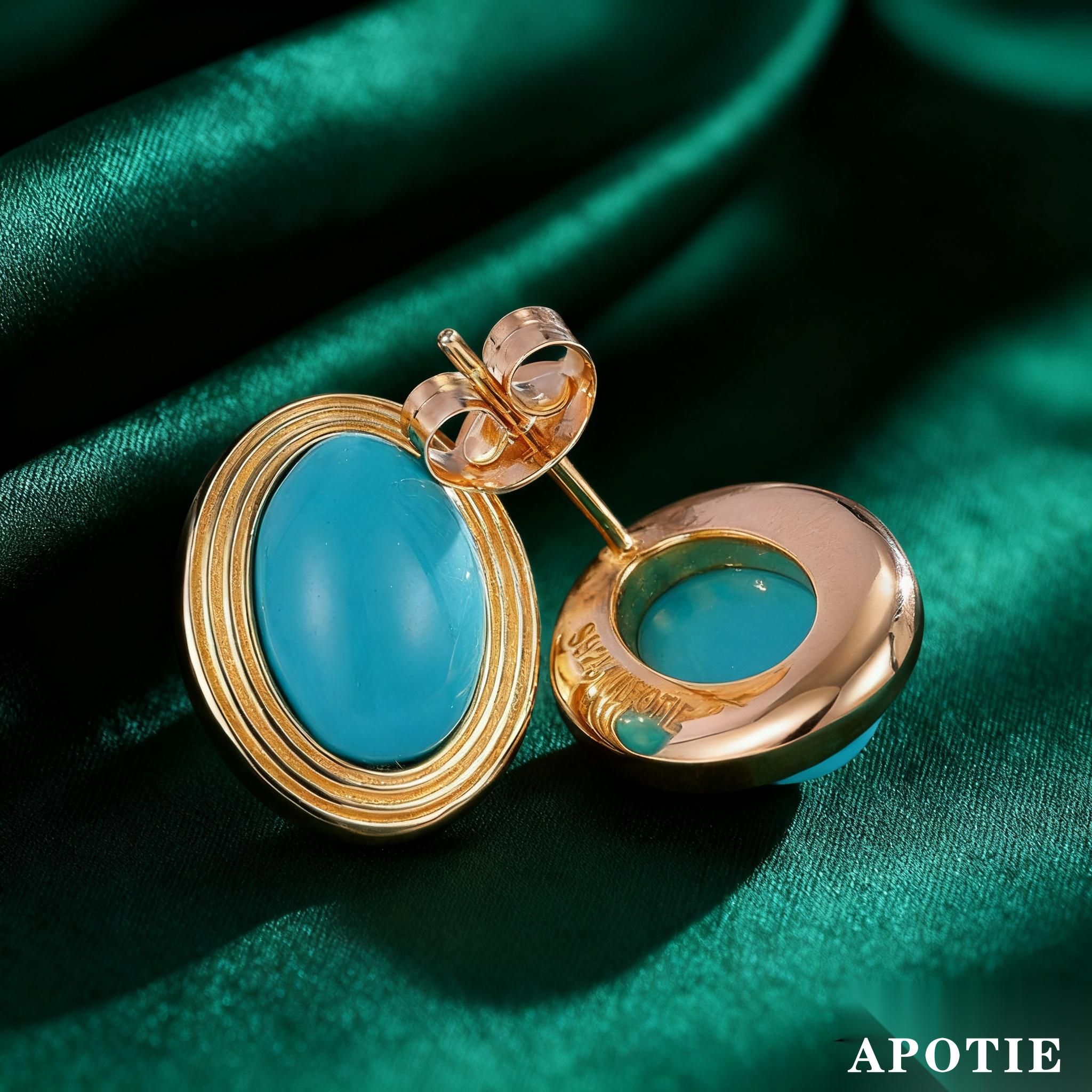 S925 sterling silver simple turquoise democratic style stud earrings plated with 18k gold and silver jewelry details Picture