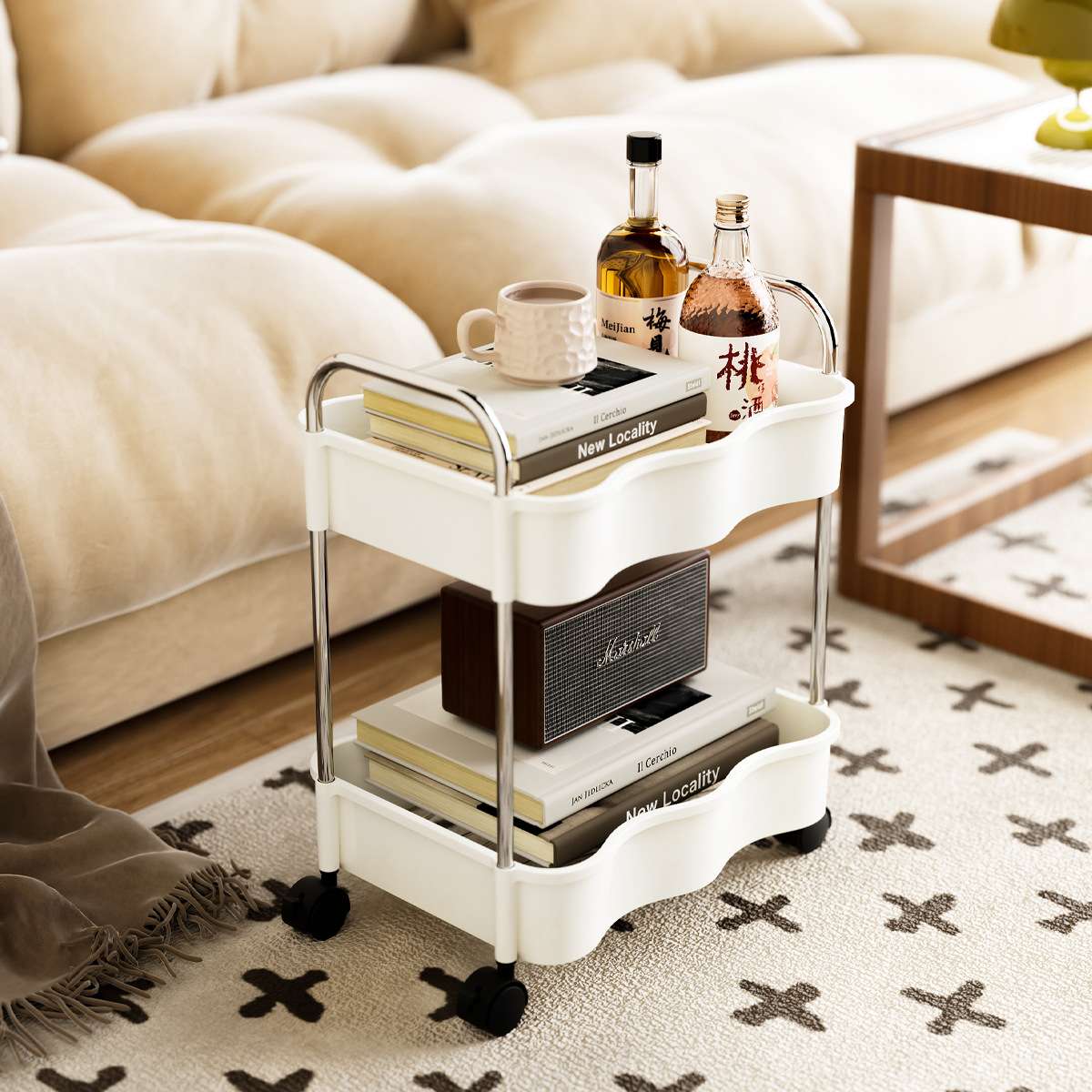 J192-JW2884波浪形小推车大容量落地零食收纳架宿舍桌下夹缝多层细节图