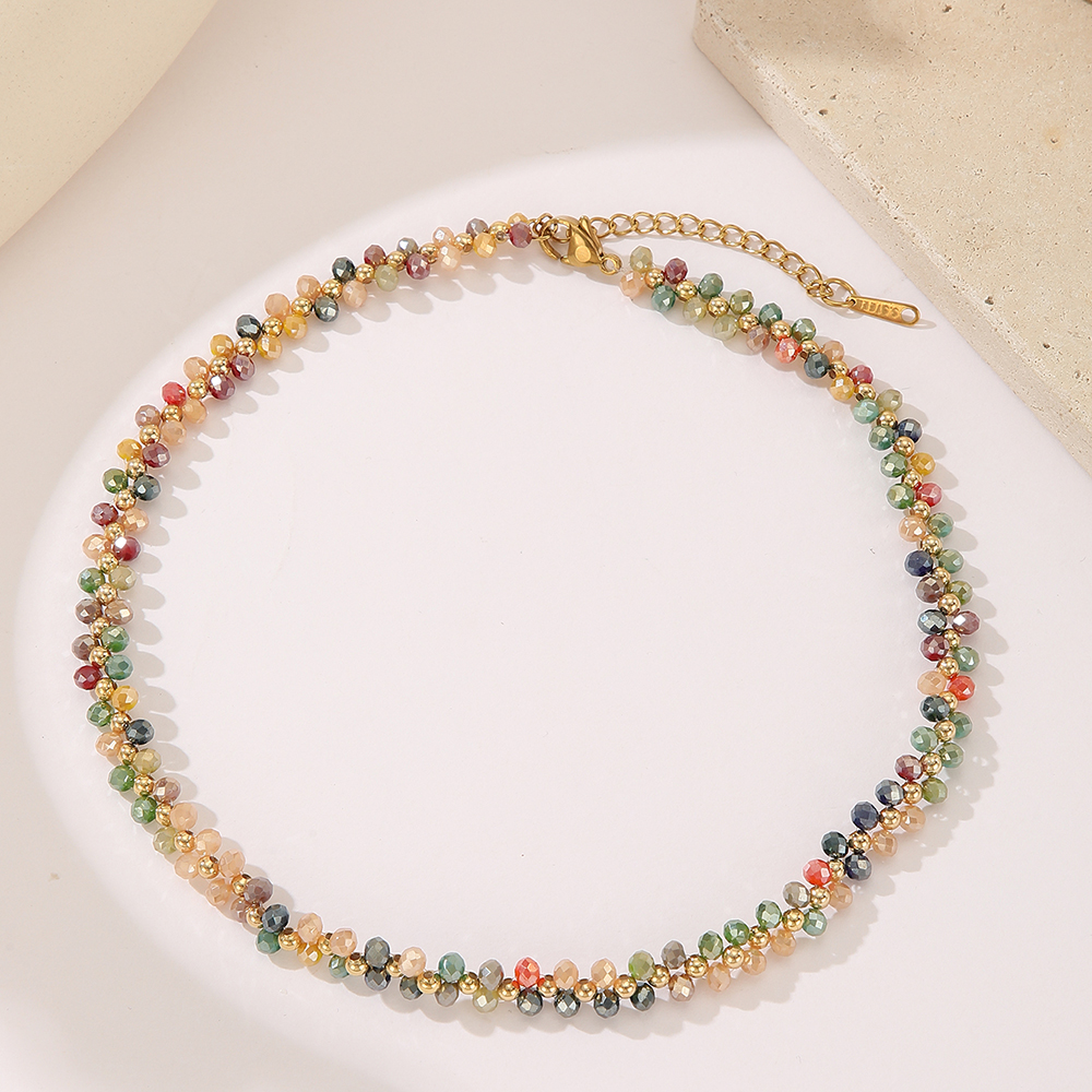 云逸饰家 七彩水晶手链 戒指 项链套装 少女心彩色水晶饰品度假风小众锁骨链叠戴手链弹力戒指详情7