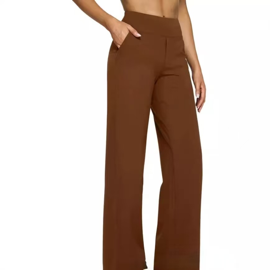 2024 Amazon Cross-border Autumn New Women's casual loose pocket knitted straight-leg high-waisted trousers Specification drawing