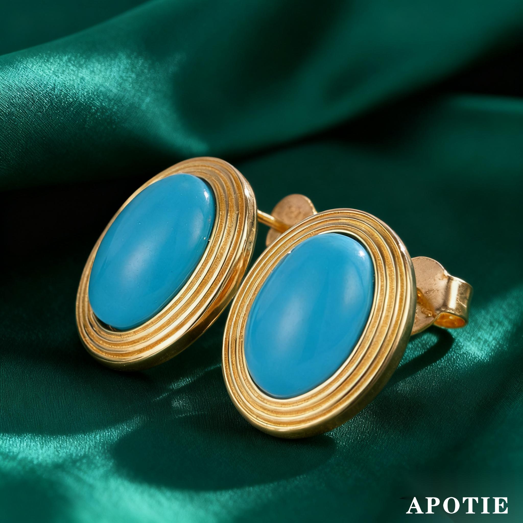 S925 sterling silver simple turquoise democratic style stud earrings plated with 18k gold and silver jewelry pic 1