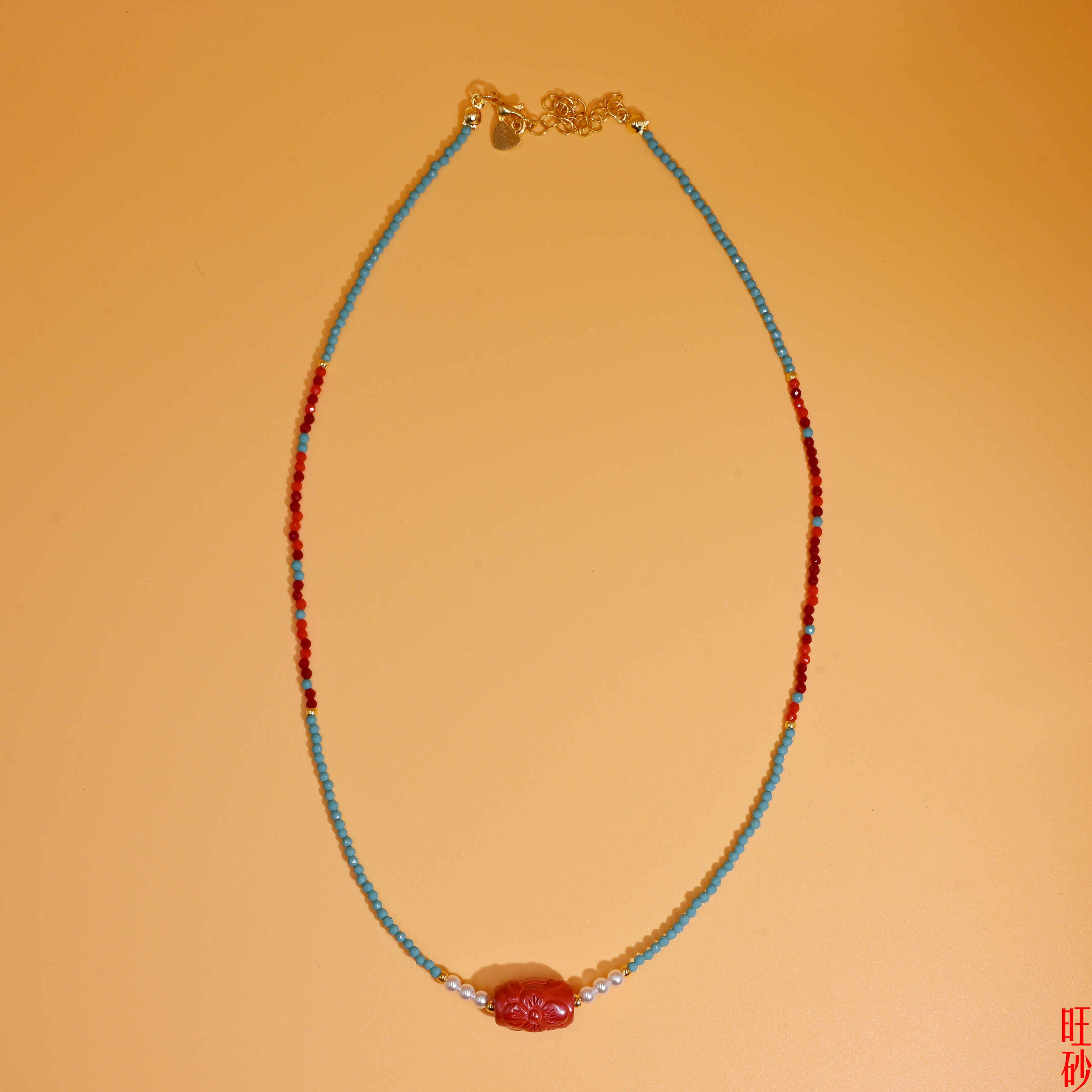 Imperial sand four-leaf clover Turquoise collarbone chain, New Chinese-style natural cinnabar sweater chain, light luxury and high-end necklace details Picture