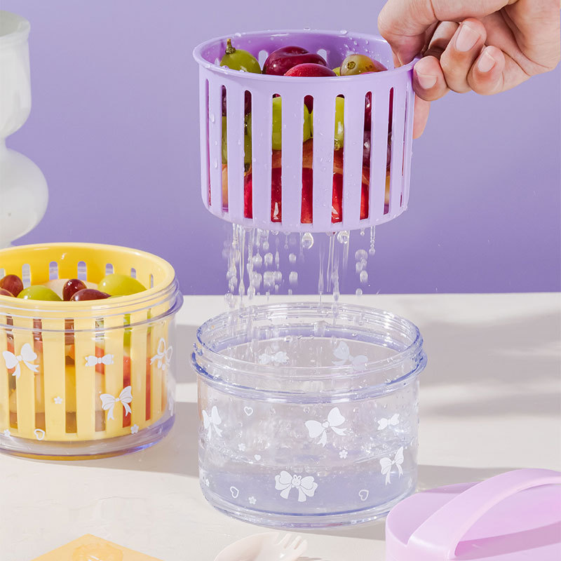 J35-7211 single-layer fruit cup with fork and spoon for takeout, office worker salad cup, draining basket, portable food grade Specification image