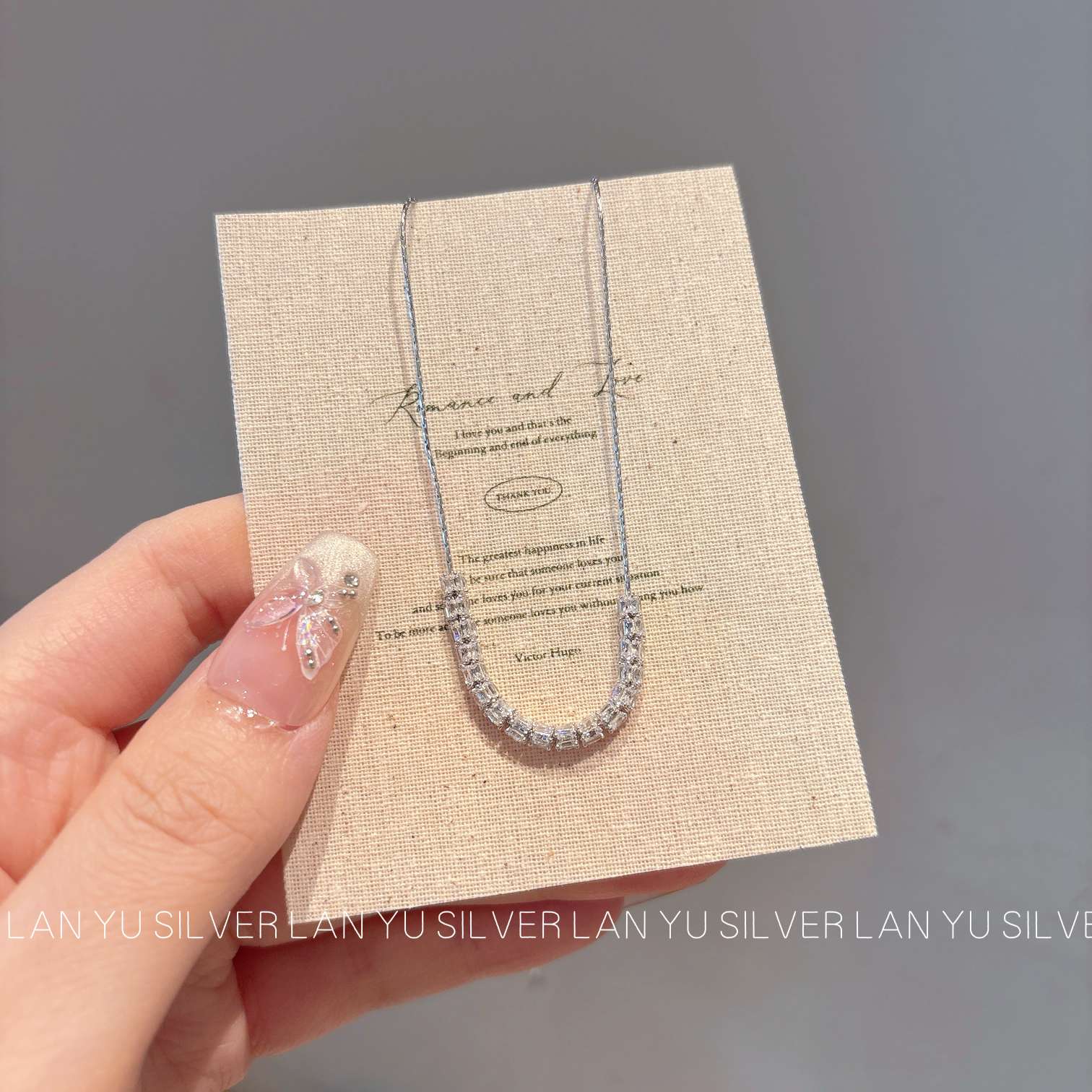 S925通体纯银时尚锆石项链女简约百搭气质项饰品首饰潮流款 春季