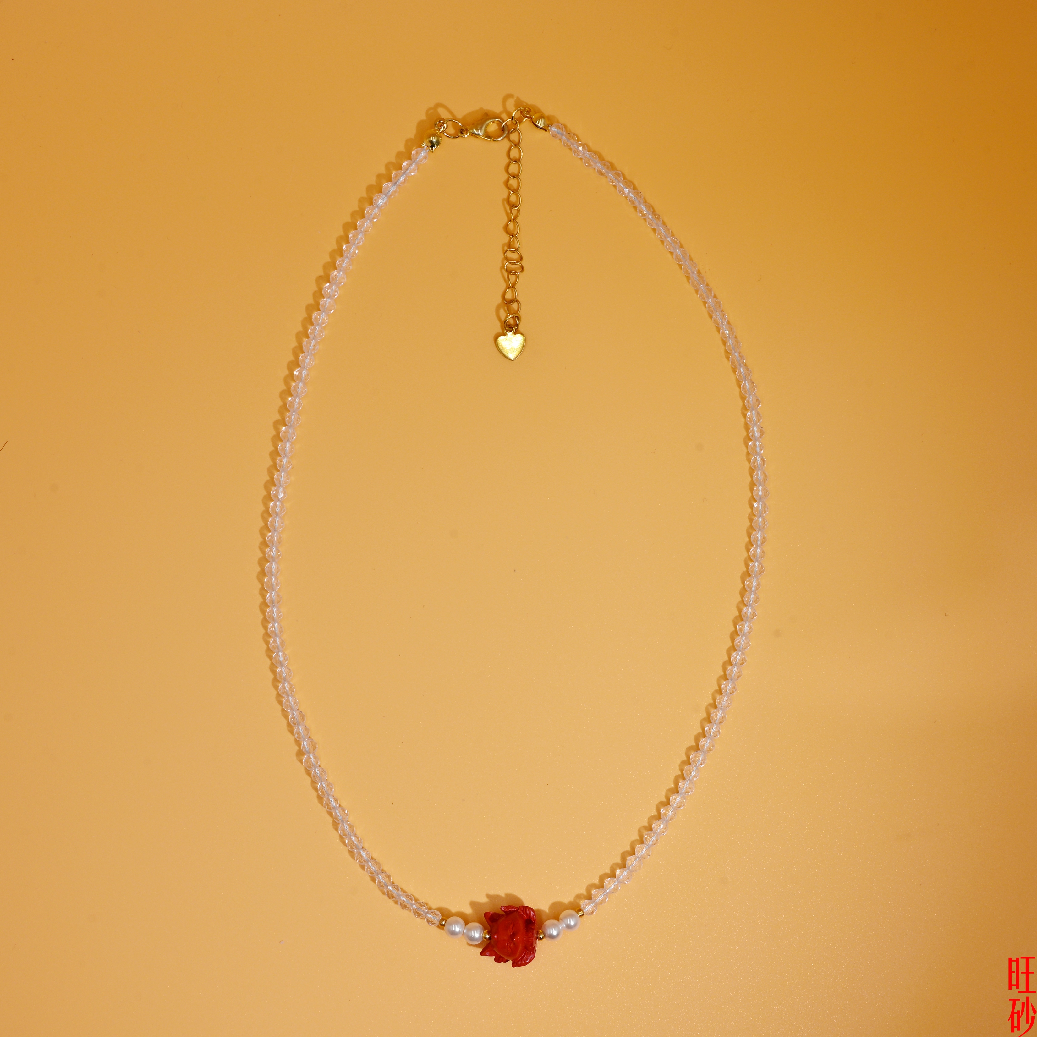 Cinnabar pointed pearl nine-tailed fox collarbone chain, new Chinese-style light luxury pearl sweater chain, women's beaded collarbone chain accessory, neck accessory, collarbone chain niche light luxury details Picture