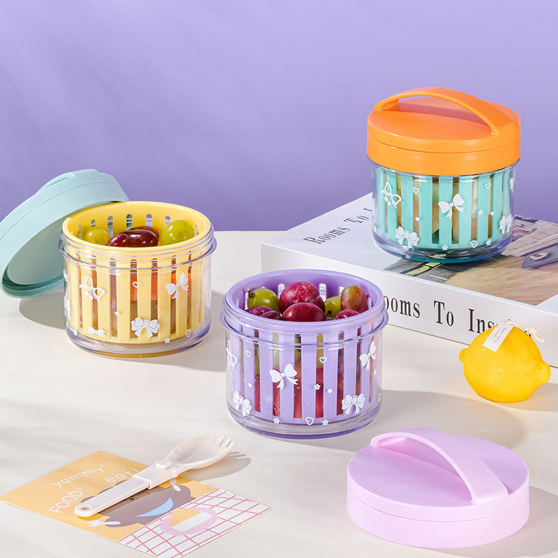 J35-7211 single-layer fruit cup with fork and spoon for takeout, office worker salad cup, draining basket, portable food grade
