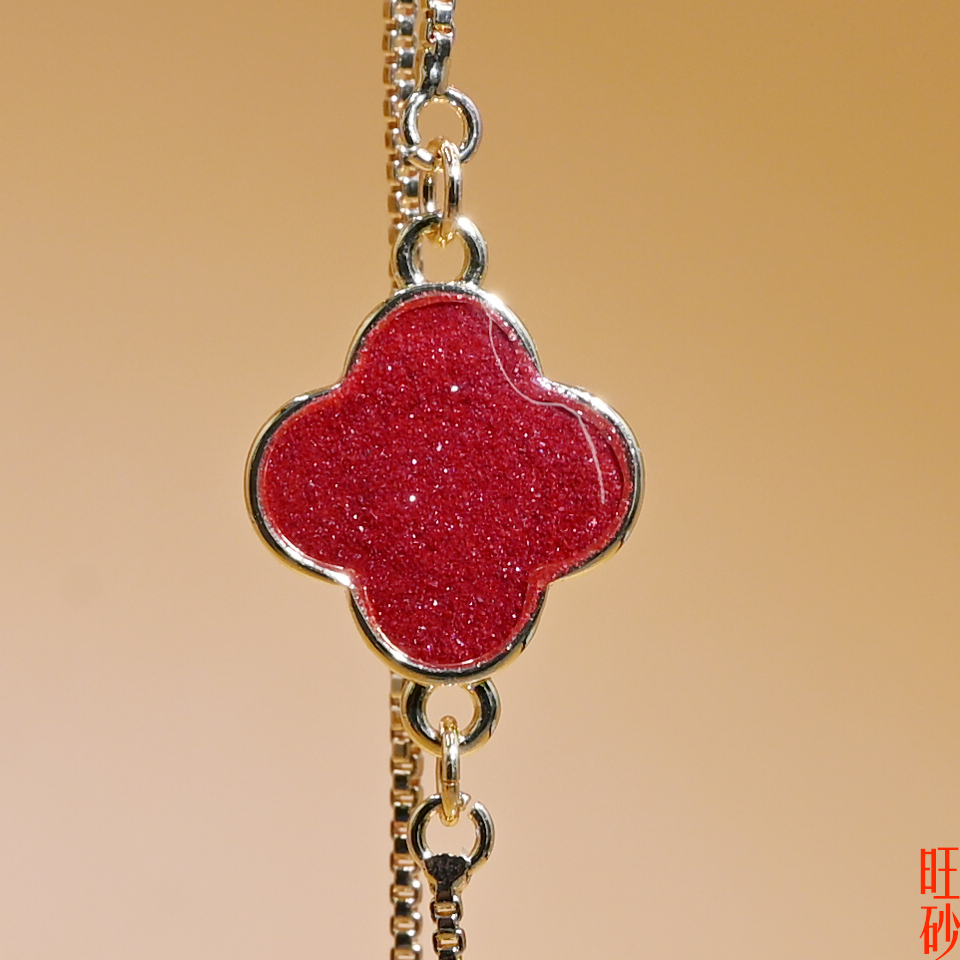 Four-leaf clover cinnabar bracelet for women, zodiac year collarbone chain, retro ethnic style sweater chain, exquisite and niche decoration Specification image