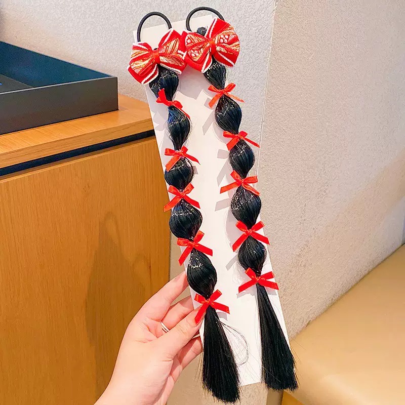 Red bubble braid hair accessory, little girl New Year's gift headband, acrylic children's hair clip, comb, wig, braid, wing braid, headband, acrylic children's hair clip, comb, wig, braid, wing braid Specification image