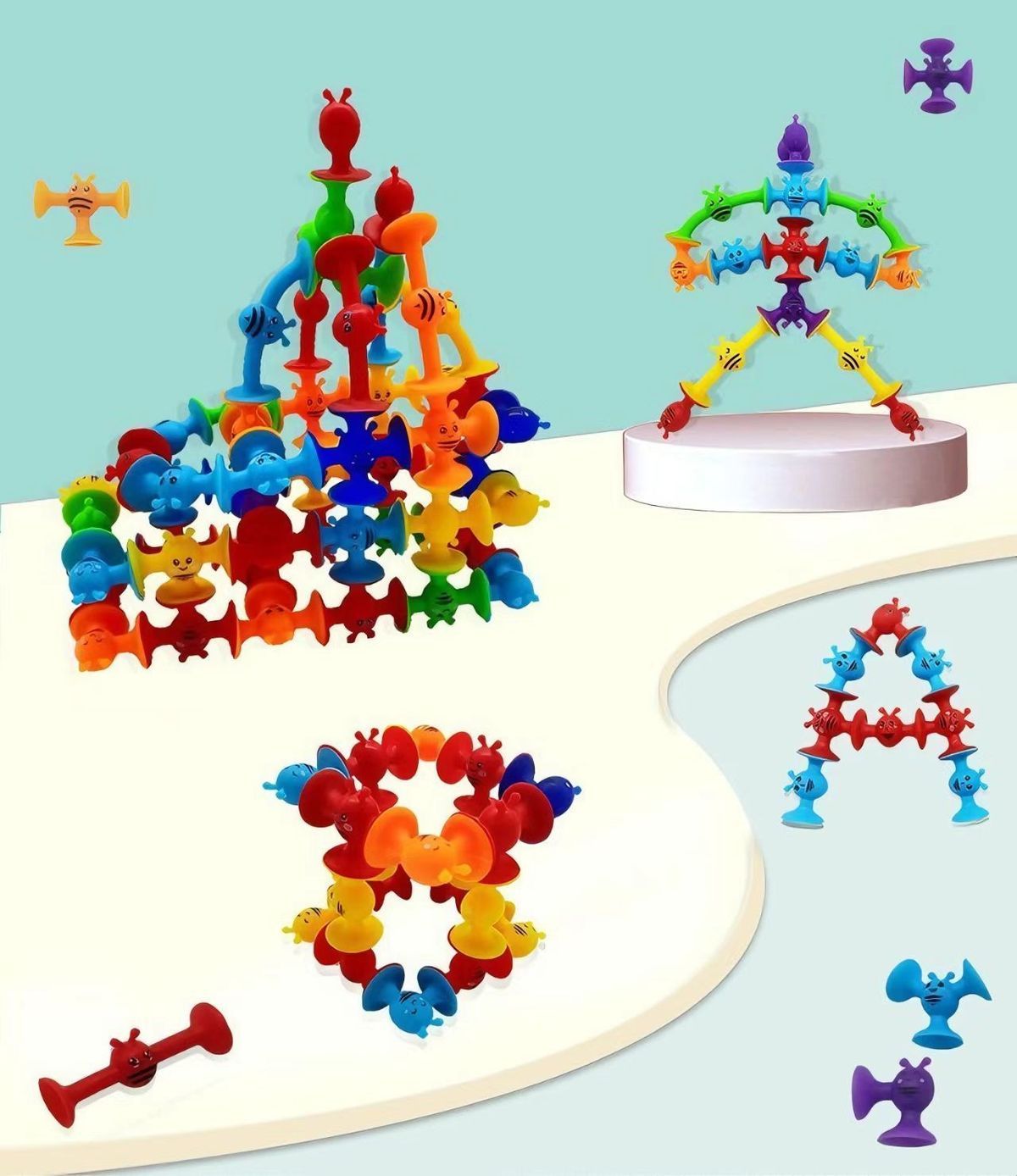 Children's educational soft rubber building block bathroom suction cup toy DIY splicing building block toy Bee series detail image 10