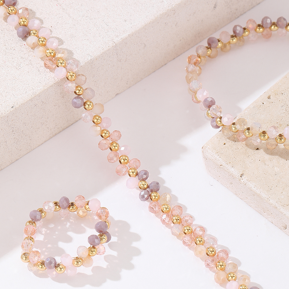 云逸饰家 七彩水晶手链 戒指 项链套装 少女心彩色水晶饰品度假风小众锁骨链叠戴手链弹力戒指详情6