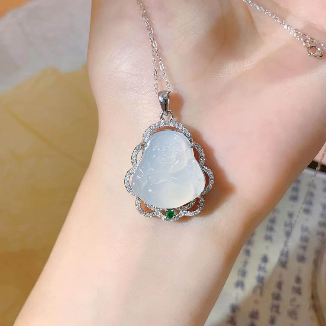 A pure silver necklace with Buddha silver ornaments detail image 3