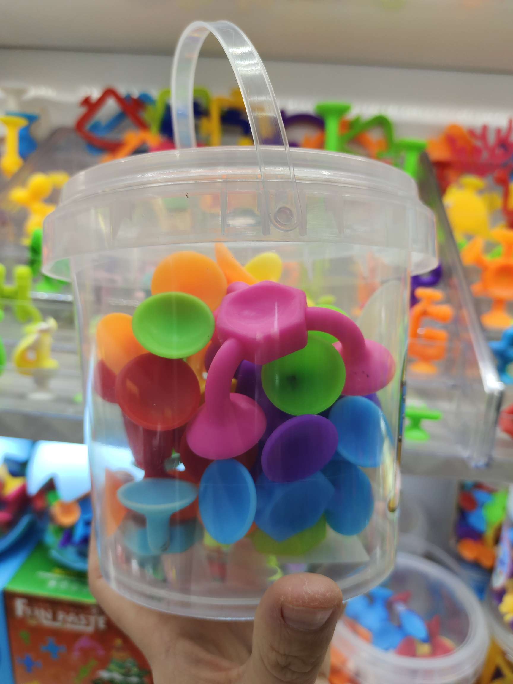 儿童益智软胶积木浴室吸盘玩具洗澡DIY拼接玩具大号六角系列21颗手提桶装