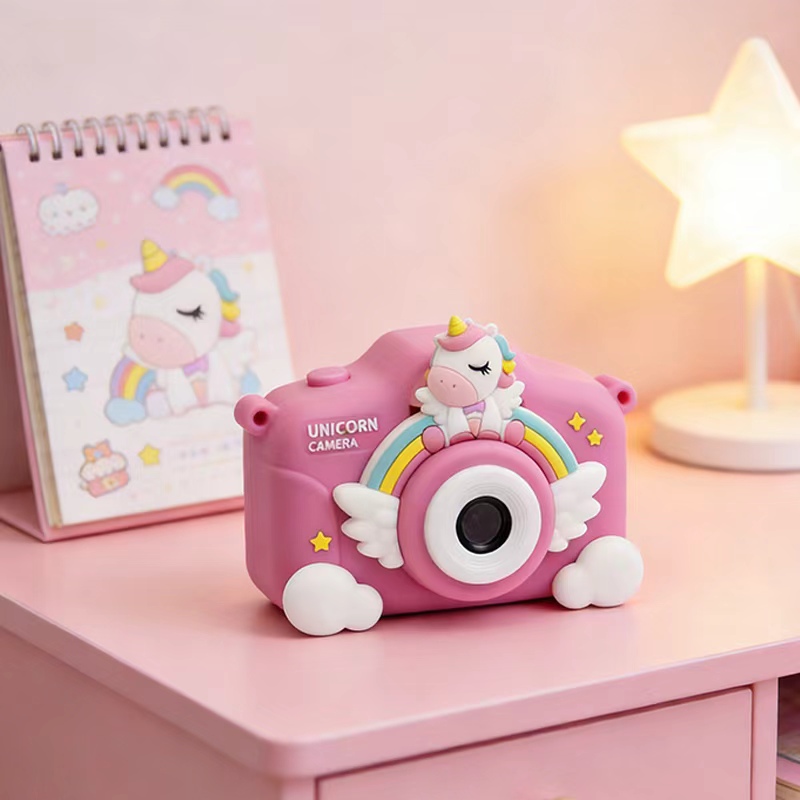 The children's camera can take photos and children can record videos. The game supports multiple languages. The cartoon unicorn is protected by a silicone case and is shock-resistant. It is an export cross-border e-commerce toy that can insert a card and play mp3 music undefined