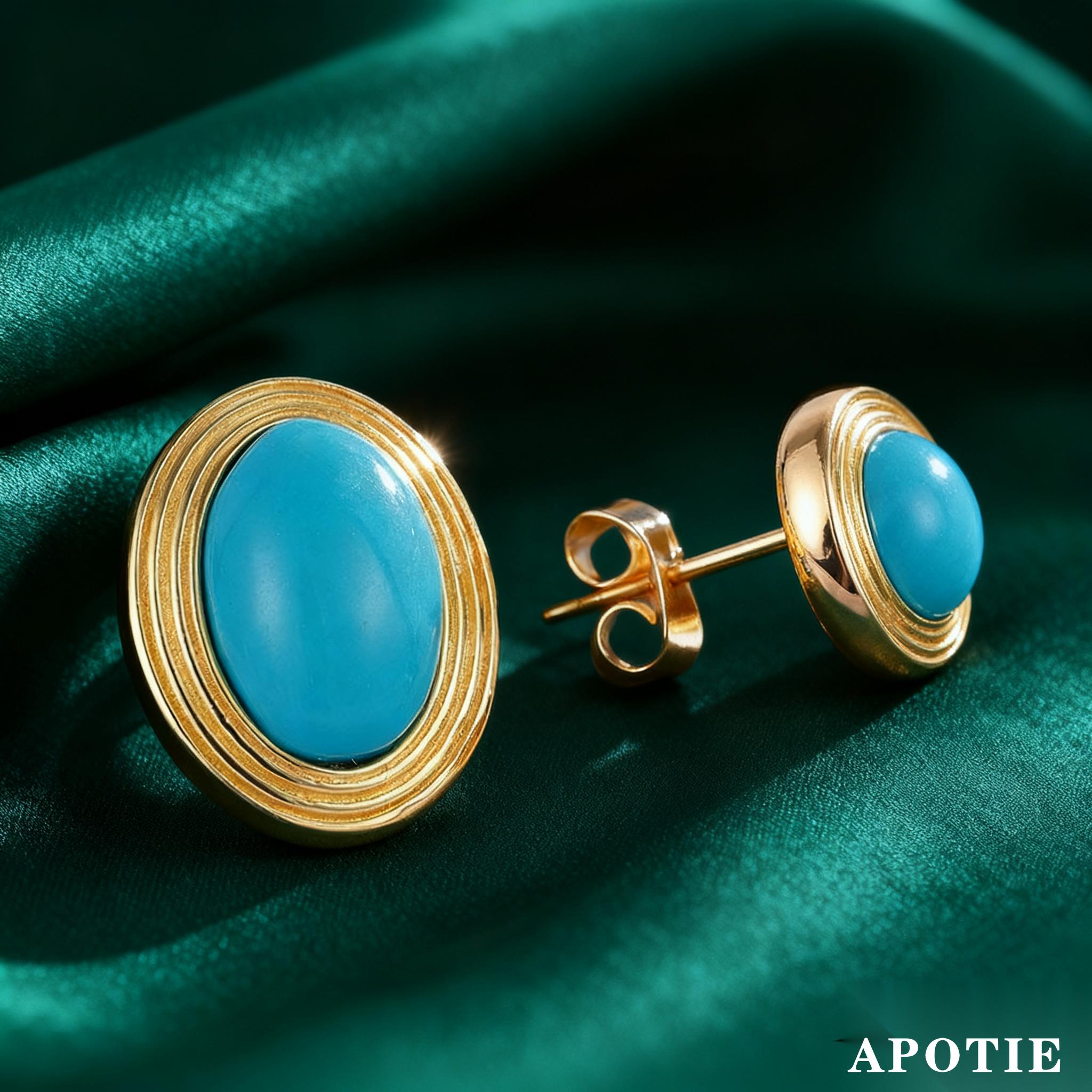 S925 sterling silver simple turquoise democratic style stud earrings plated with 18k gold and silver jewelry pic 3
