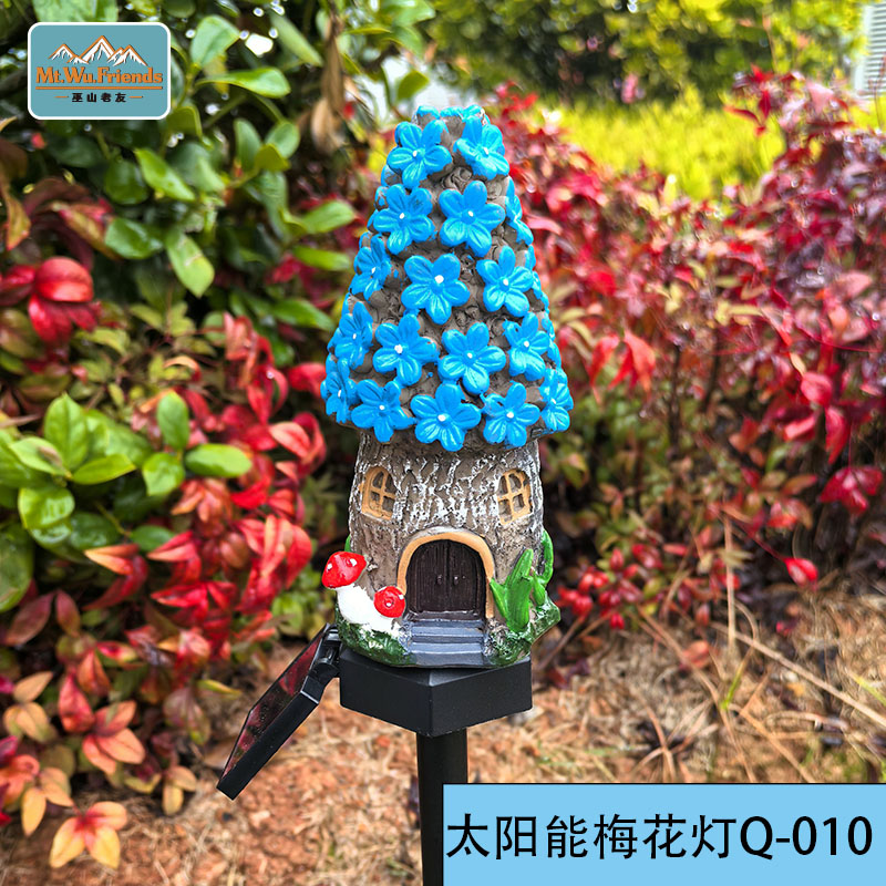 Solar resin house ground socket lights, kindergarten lawn decoration landscape lights, outdoor waterproof, courtyard garden, balcony details Picture