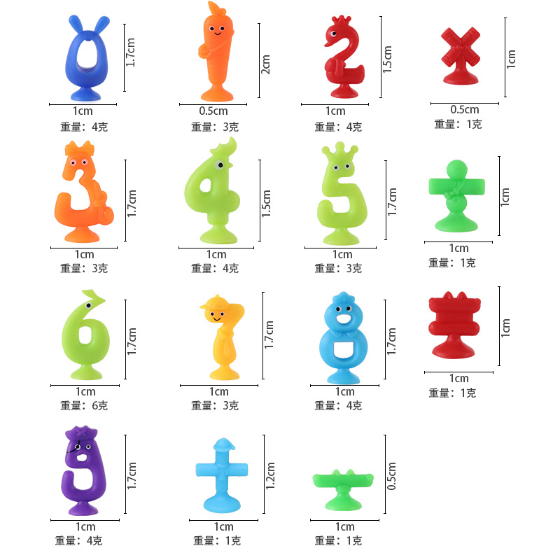 Children's educational soft rubber building blocks, bathroom suction cup toys, digital symbol style Specification image