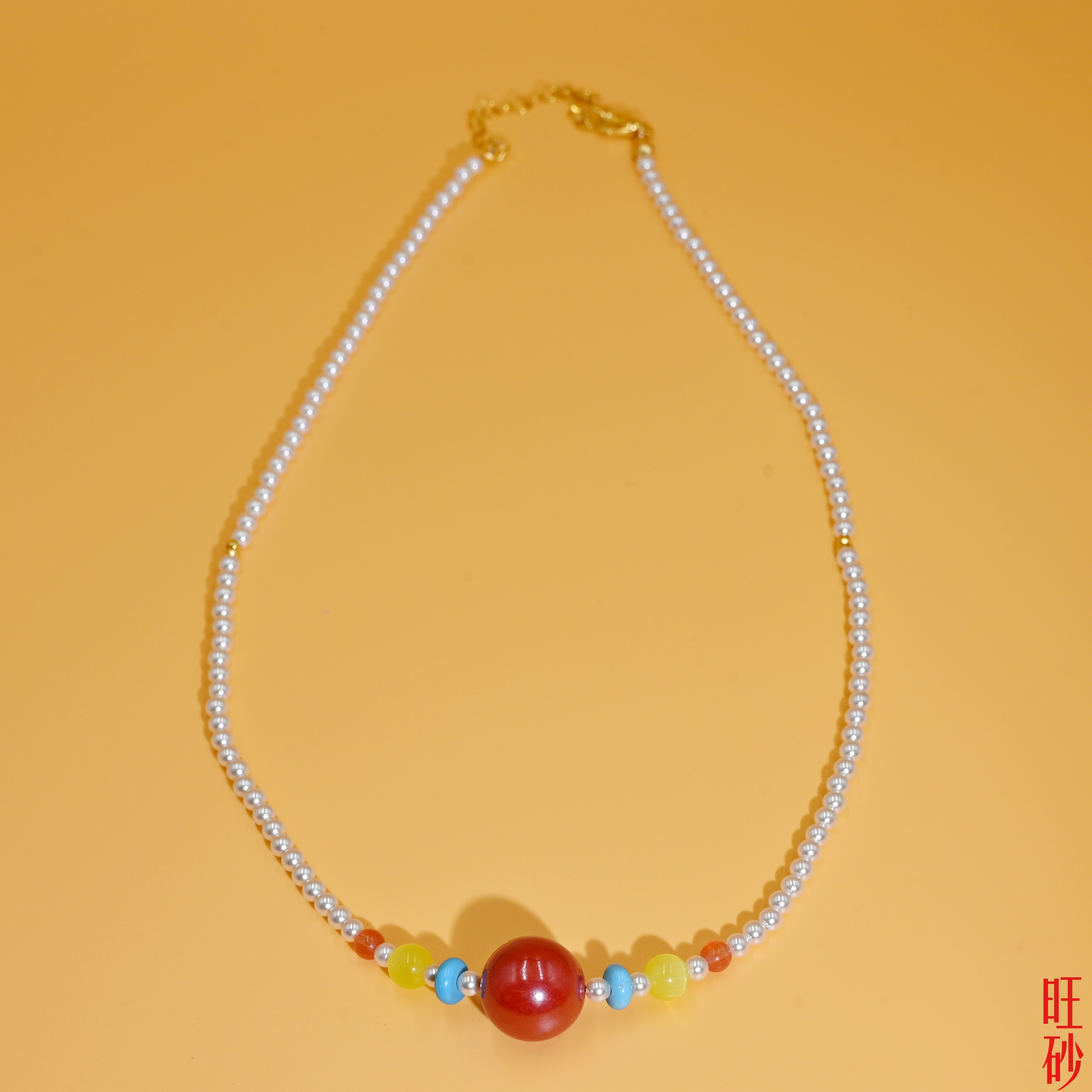 Imperial Sand round bead pearl collarbone chain New Chinese-style multi-treasure necklace for women, natural cinnabar millet bead necklace details Picture