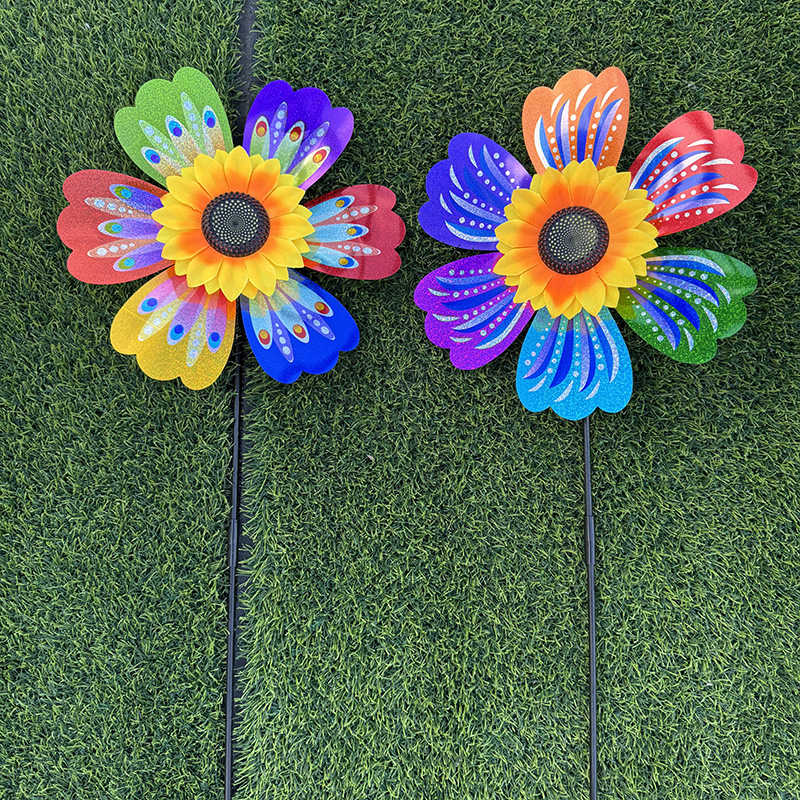 Single-layer sequin printed laser sunflowers windmills wholesale children's toys decoration rural bird repellent street stalls hot-selling items Application Scenario