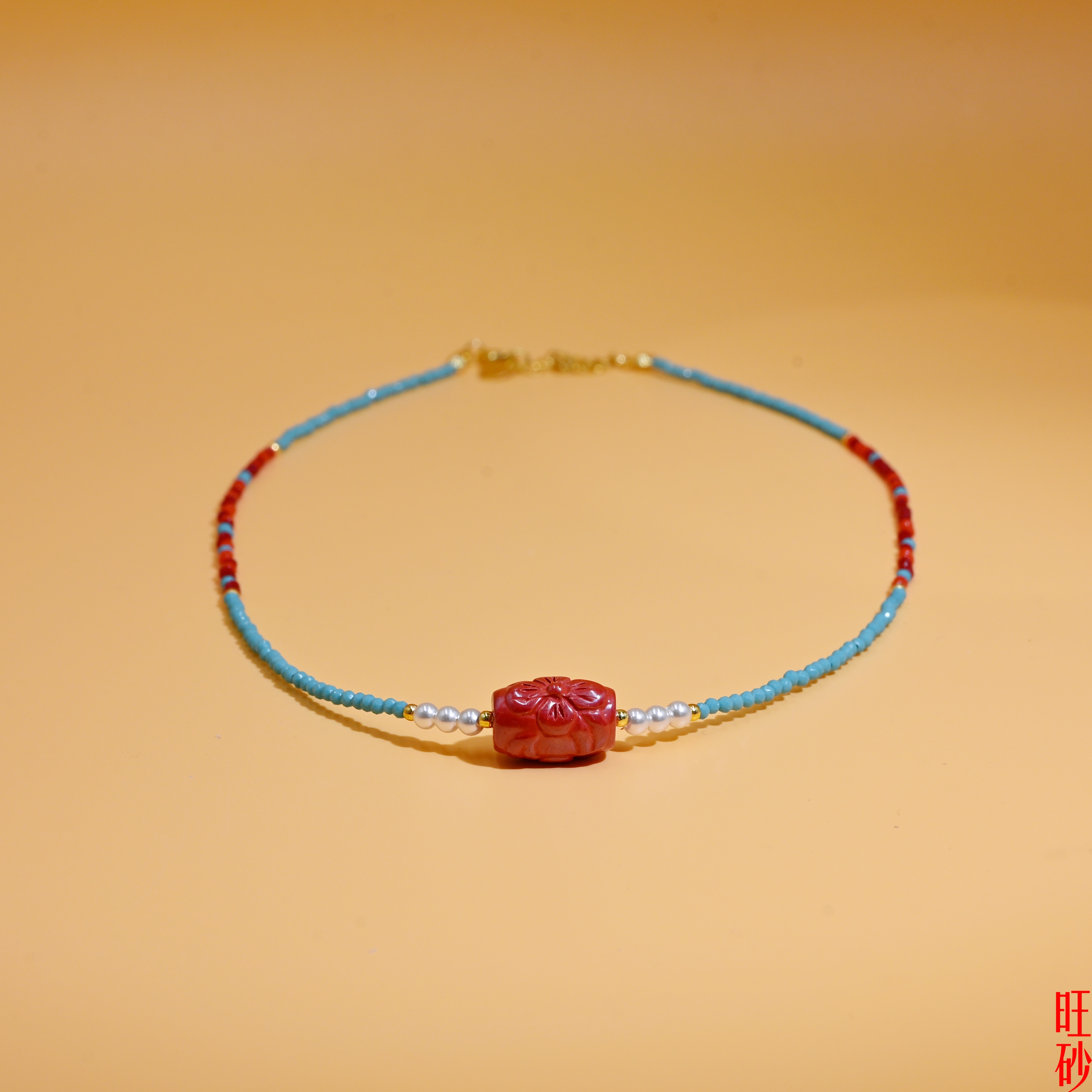 Imperial sand four-leaf clover Turquoise collarbone chain, New Chinese-style natural cinnabar sweater chain, light luxury and high-end necklace Specification image