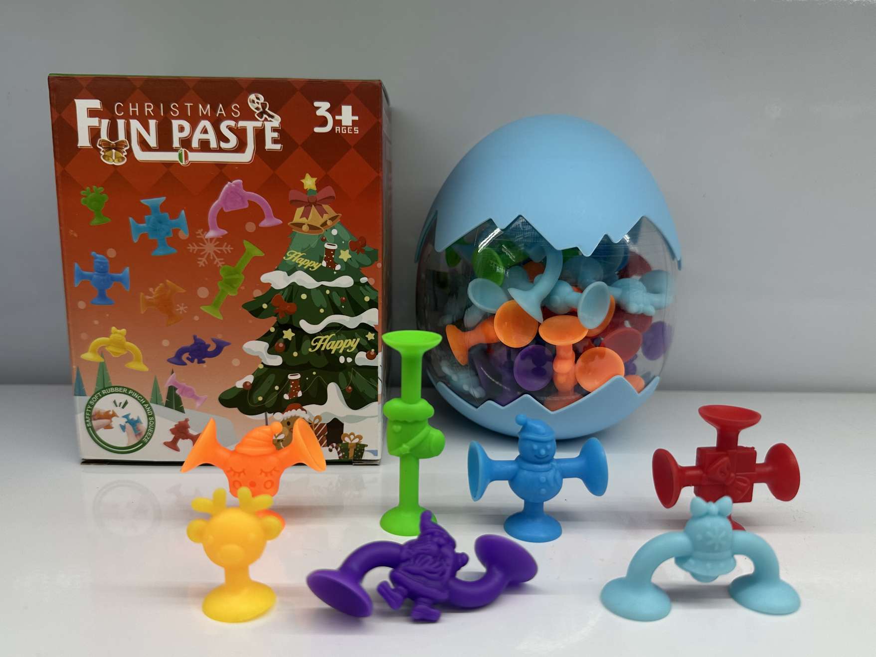 Children's educational soft rubber building blocks, bathroom suction cup toys, DIY assembly toys, Halloween and Christmas series, eggshell color box set details Picture