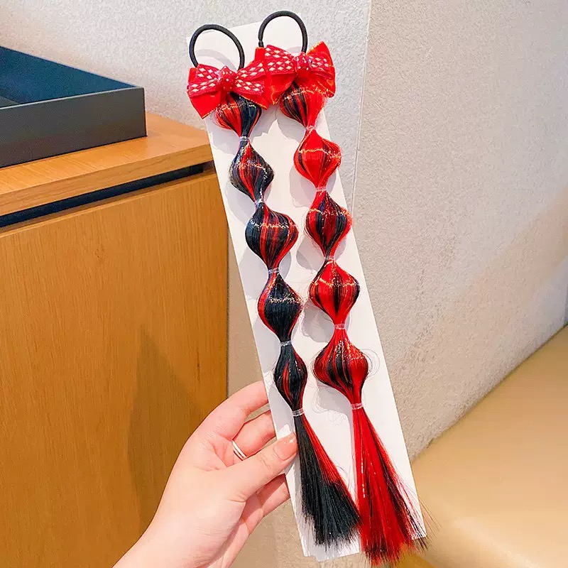 Red bubble braid hair accessory, little girl New Year's gift headband, acrylic children's hair clip, comb, wig, braid, wing braid, headband, acrylic children's hair clip, comb, wig, braid, wing braid Application Scenario
