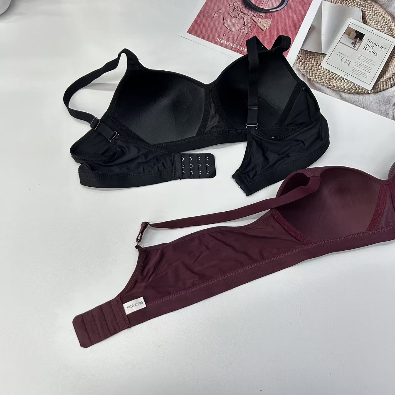 FCM-718 Women's Bra, multi-color, frameless bra, Women's loose, sexy, beautiful back, plus-size underwear, large bust, Slimming Women's bra, QNI Specification drawing